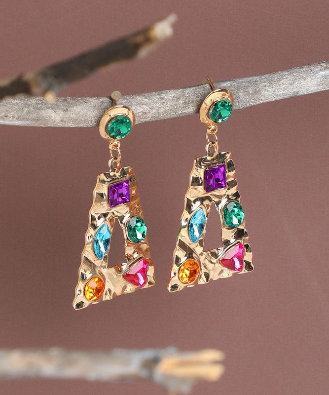 Multi Colour Stones Statement Drop Earrings Alloy Drops & Danglers