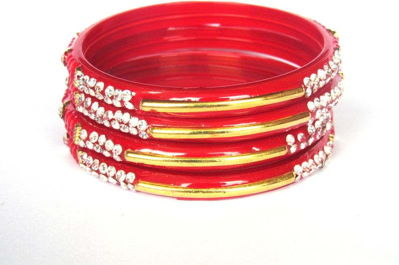Glass Beads Enamel Bangle Set  (Pack of 4)