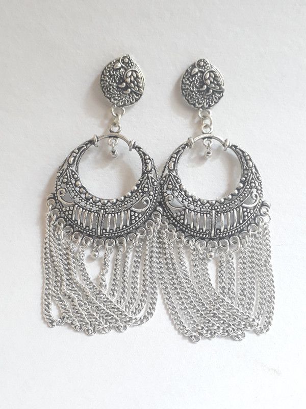 IRENES Antique Silver - Chandbali Dangles Copper Chandbali Earring
