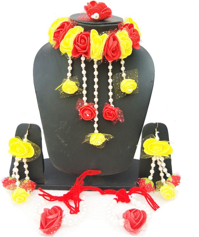 Fabric Yellow, Red Jewel Set  (Pack of 1)