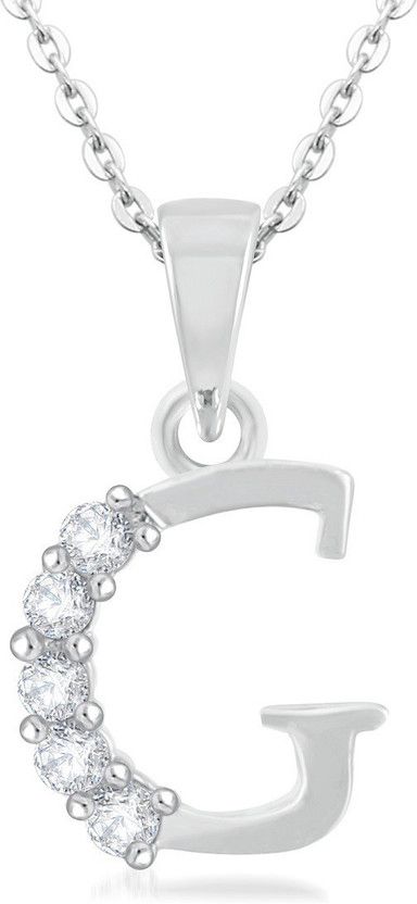 Alphabet Letter "G" With Chain Silver Cubic Zirconia Brass Pendant
