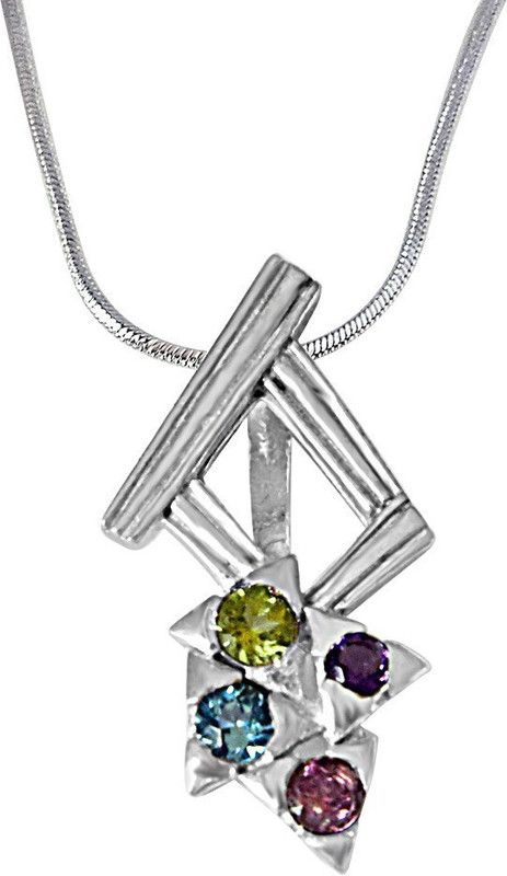 Dancing Feet Amethyst, Topaz, Peridot, Rhodolite & 925 Sterling Silver Pendant with 18 IN Chain (SDP391) Rhodium Topaz, Amethyst, Peridot, Garnet Sterling Silver Pendant