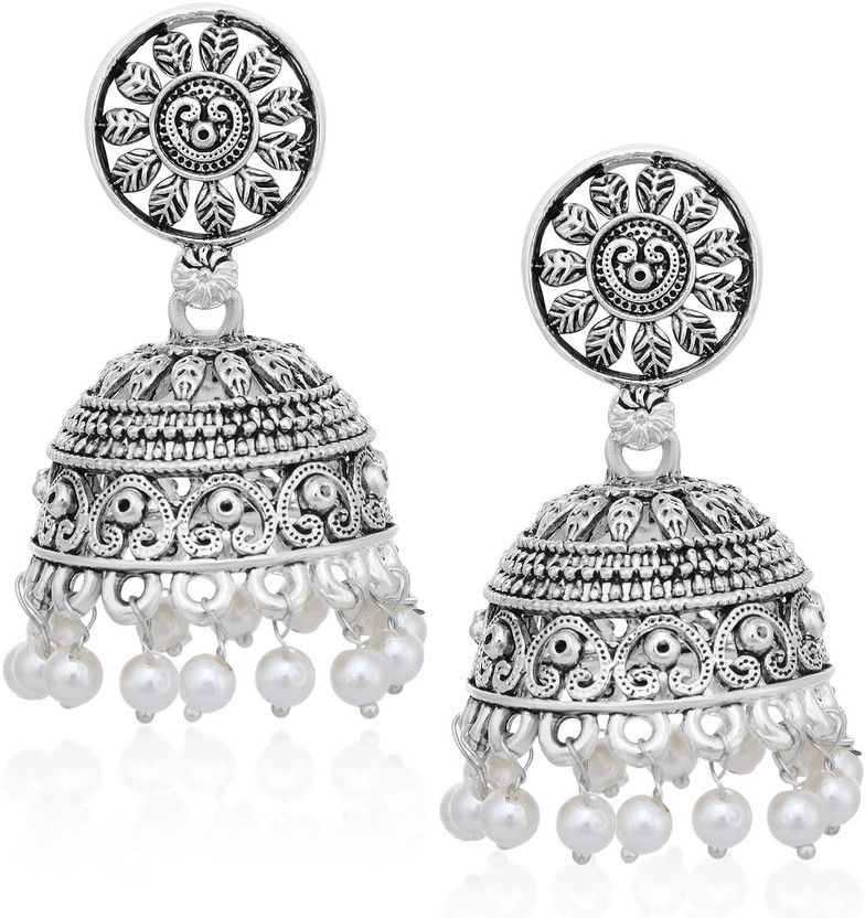 Gorgeous Leafy Oxidised Pearl Jhumki Earrings Alloy Jhumki Earring