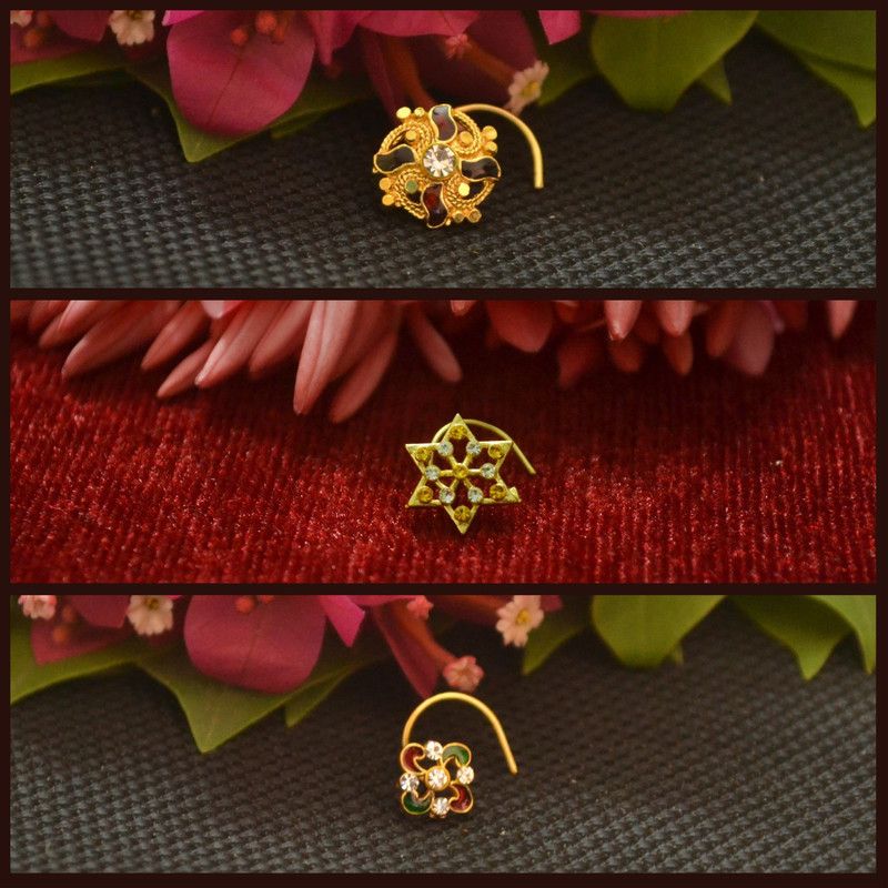 SHREEVARAM Gold-plated, Silver Plated Brass Nose Ring  (Pack of 3)