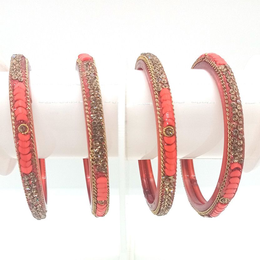 Glass Zircon Gold-plated Bangle Set  (Pack of 4)
