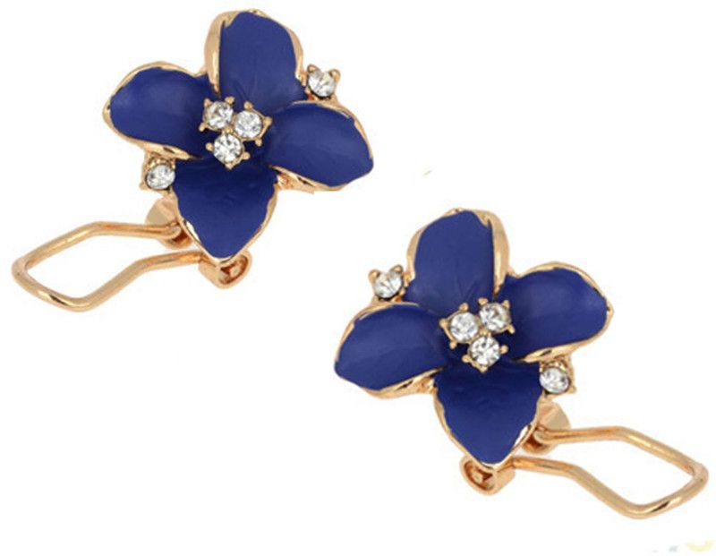 Deal Sutras Elegant Fashion Cute Lady Girl Blue Flower Charms Crystal Ear Studs Earrings for girls and women Crystal Metal Stud Earring