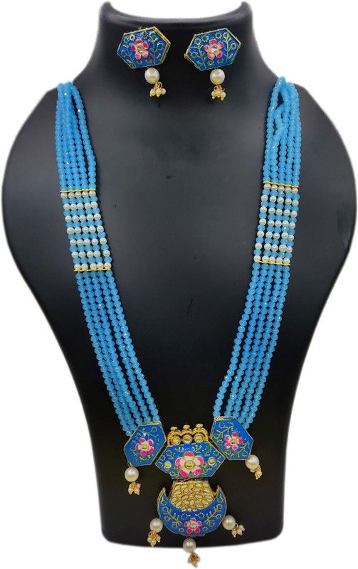 Crystal Brass Turquoise Jewel Set  (Pack of 1)