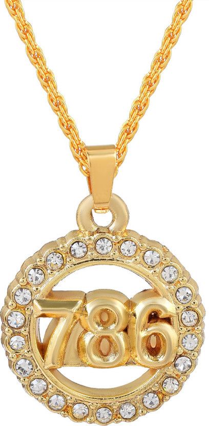 Gold Plated Brass CZ Allah Muslim 786 Round Pendant Locket Necklace for Men Gold-plated Cubic Zirconia Brass Pendant