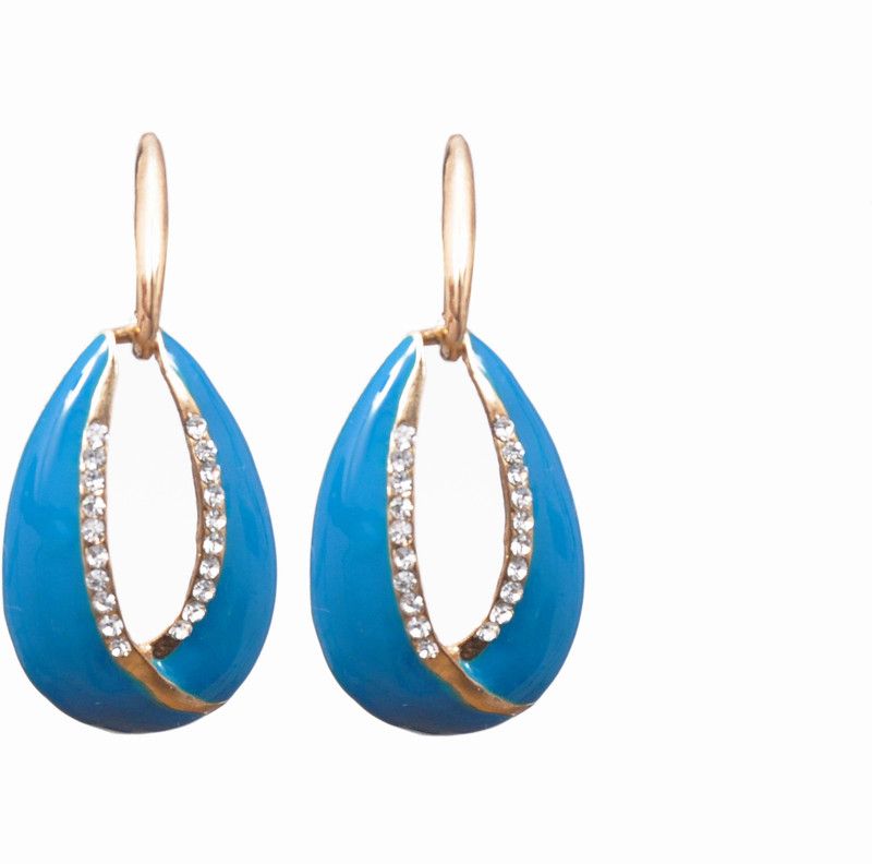 Trendy Oval Shaped Dark Sky Blue Crystal Alloy Drops & Danglers
