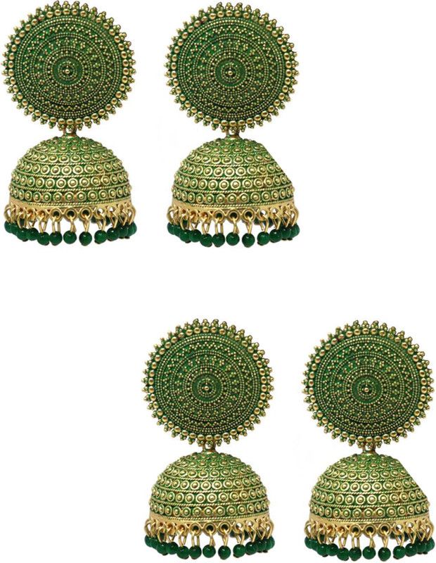 Pack of 2 Stylish Dark Green Pearls Drop Dome Shape Jhumki Earrings Alloy Jhumki Earring
