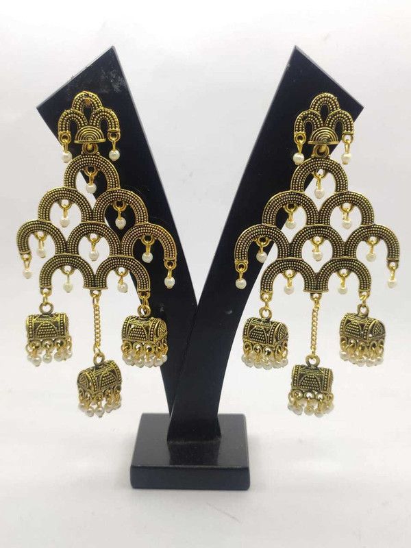 Antique Finish Party Wear Earring Pearl Alloy Drops & Danglers