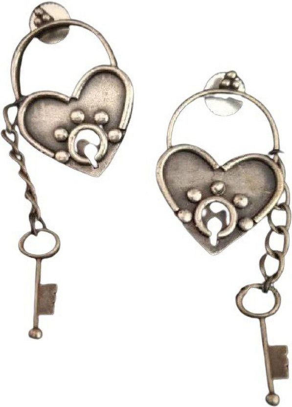 Anitque stylish heart and key shape earring set Brass Drops & Danglers