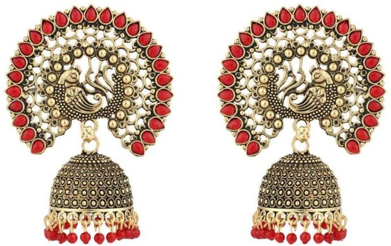 Traditional Gold Plated Partywear Peacock Light Weight Jhumka Beads Alloy Jhumki Earring