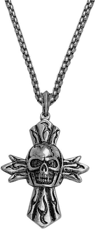 Biker jewellery Viking Gothic Head Jesus Cross Pendant Necklace Rhodium Zinc, Metal Pendant