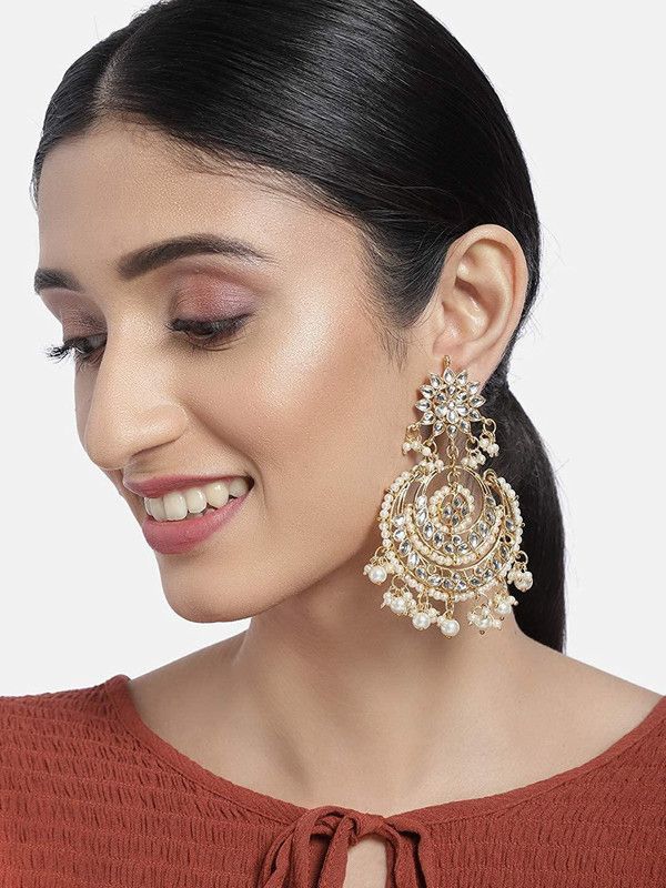18K Gold Plated Traditional Handcrafted Beaded Big Chandbali Earrings For Women/Girls Alloy Chandbali Earring
