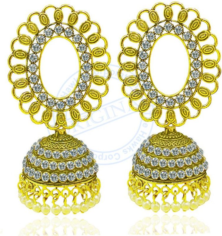 Latest Golden Jhumka For Women/Girls White Jhumka/Jhumki Golden Earring/Earrings Metal Jhumki Earring