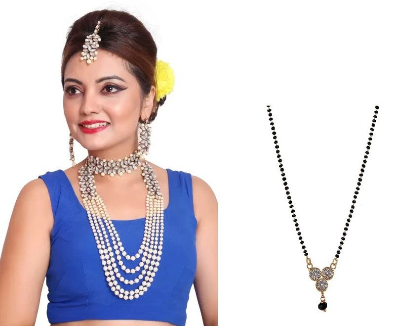Alloy Gold-plated White, Gold, White Jewel Set  (Pack of 1)
