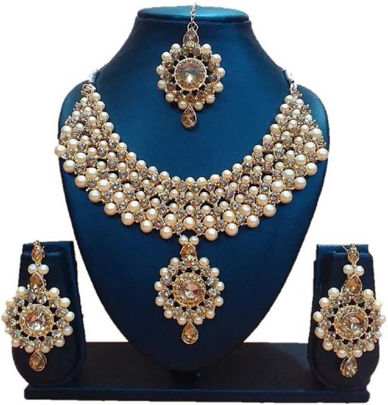 Alloy Gold-plated Beige, White Jewel Set  (Pack of 1)