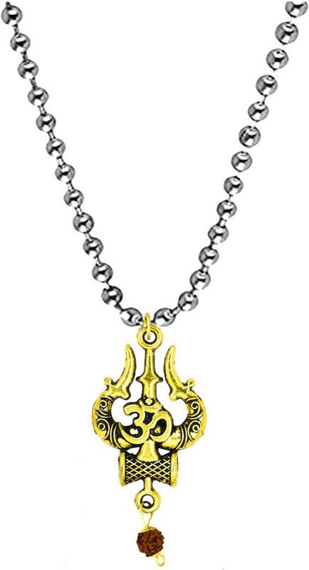 Om Trishul with Damaru Rudraksha Spiritual Gold plated Pendent For Men And Women Gold-plated Metal Pendant