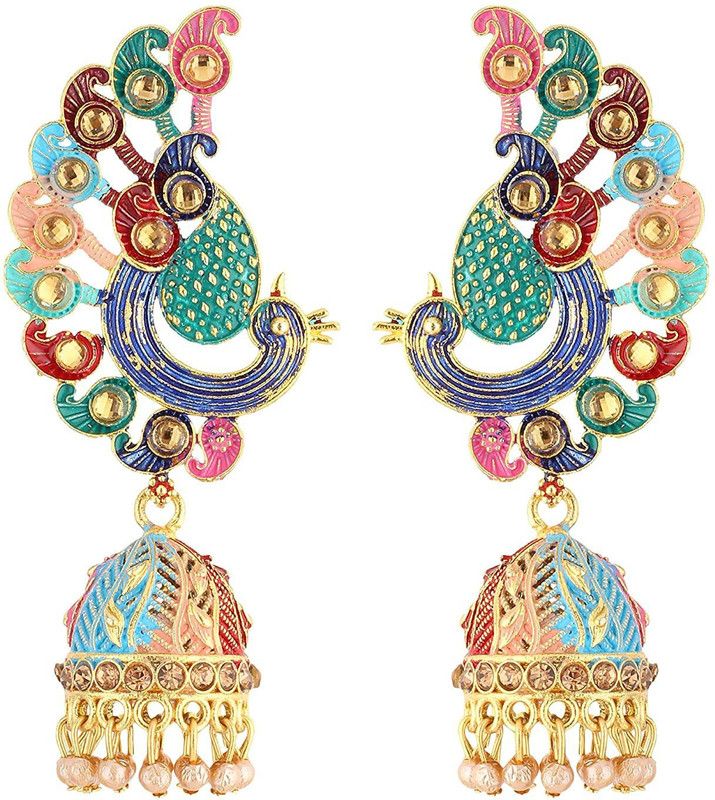 Designer Multicolored Peacock Jhumki Earring for Women & Girl Pearl Metal Jhumki Earring