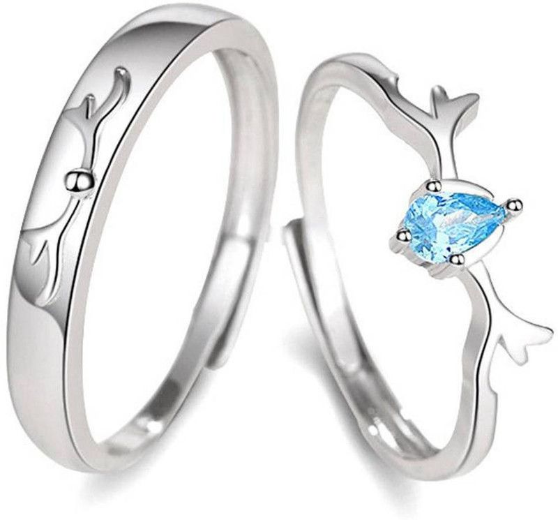 Deer antler Couple Ring Stainless Steel Cubic Zirconia Platinum Plated Ring Set