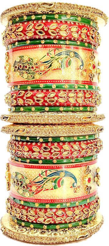 Plastic Crystal Gold-plated Bangle Set  (Pack of 18)