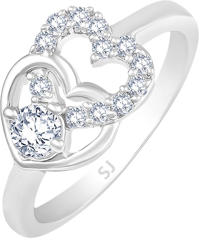 Cluster Solitaire Alloy, Brass Cubic Zirconia Rhodium Plated Ring