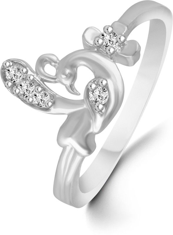 Mayur Peacock Alloy, Brass Cubic Zirconia Rhodium Plated Ring