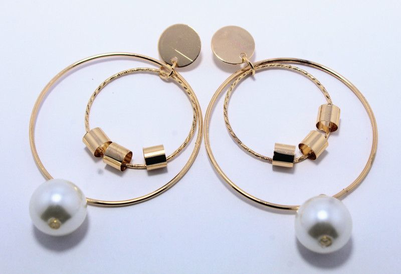 Korean Pearl Drop Circle Earrings Pearl Brass Drops & Danglers