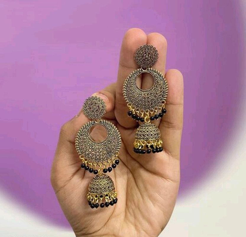 (Floral Bali-Black) Stylish Design Jhumki Earring For Wedding Occasion Alloy Jhumki Earring