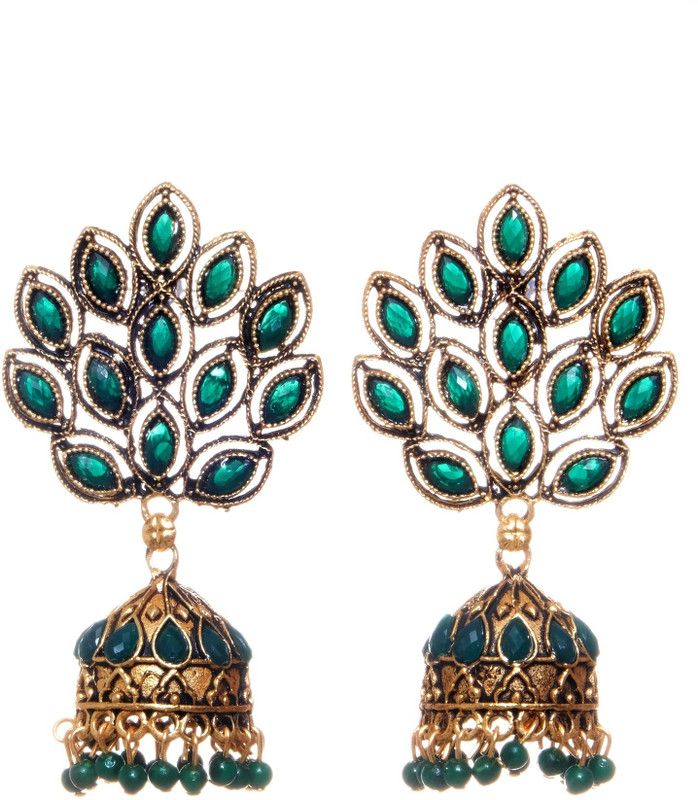 Oxidised Gold Plated Green Jhumka Earrings Alloy Earring Set