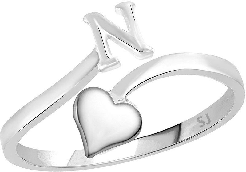 Heart Initial 'N' Adjustable ring,Alphabet M ring,Ring for Women and Girls Alloy, Brass Cubic Zirconia Rhodium Plated Ring