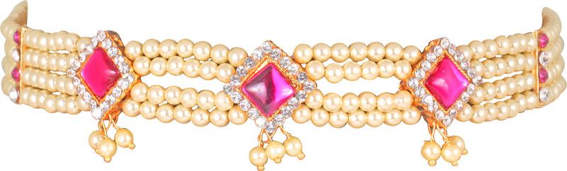 Maharashtrian Traditional Moti Thusi (Choker) Necklace for Women and Girls Cubic Zirconia Gold-plated Plated Brass Choker