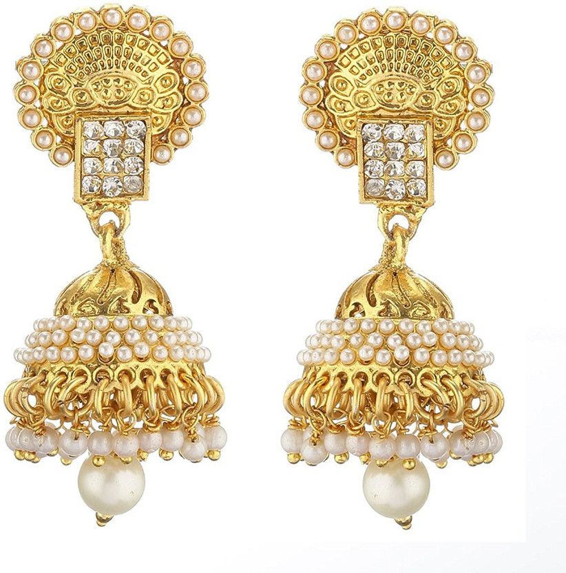 Fashion jewellery Gold Plated Pearl Polki Stylish Fancy Party Wear Pearl Alloy Jhumki Earring