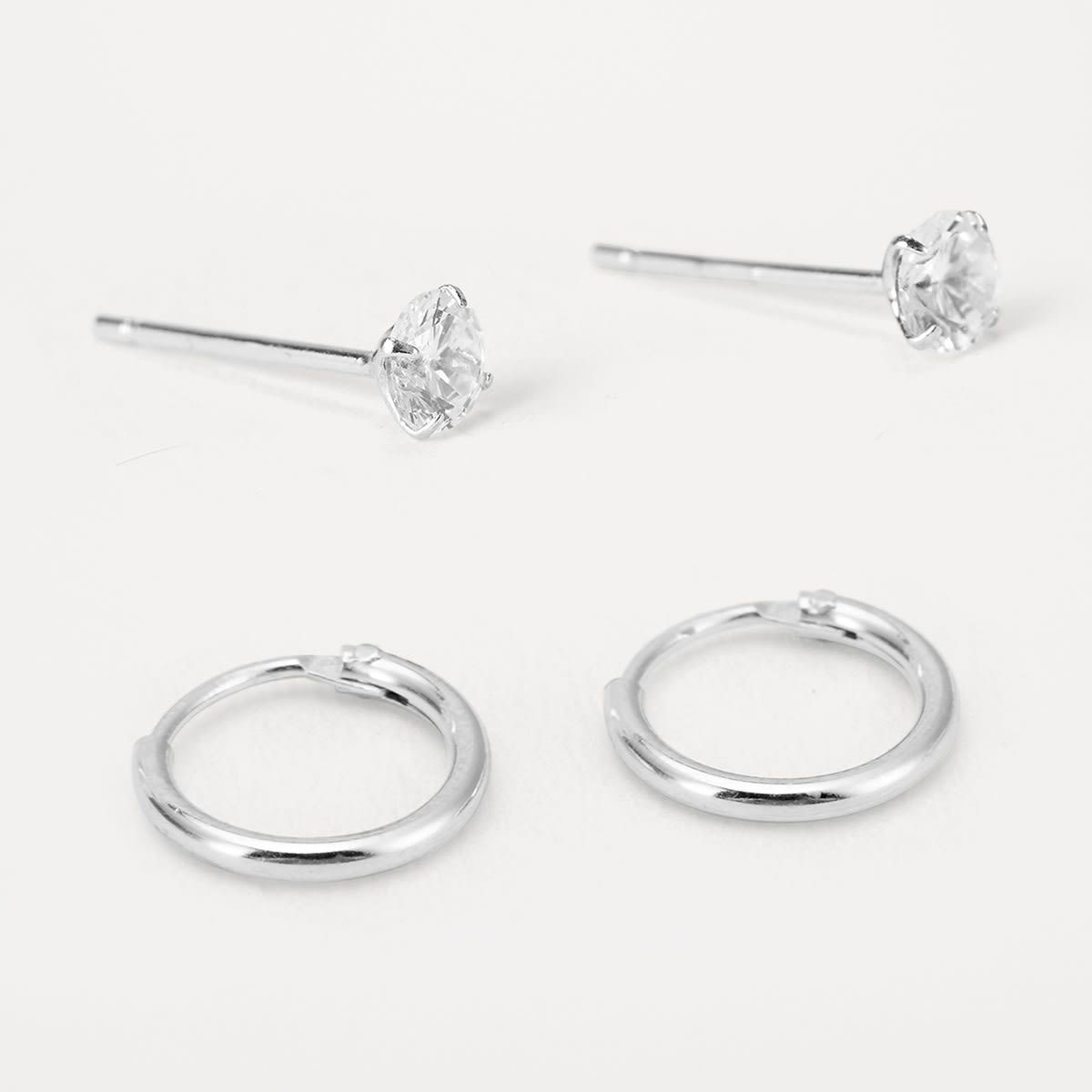 2 Pack Sterling Silver Stud and Hoop Earrings