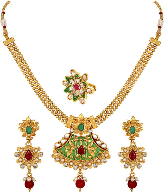 Brass, Metal, Dori, Alloy Gold-plated Green, Maroon, Gold Jewel Set  (Pack of 1)