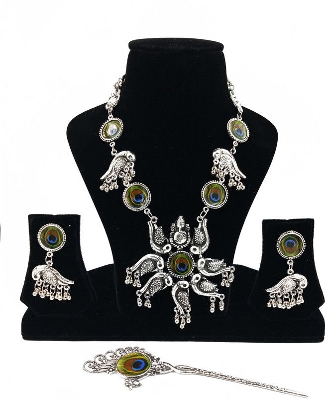 Alloy Silver Silver, White Jewel Set  (Pack of 1)