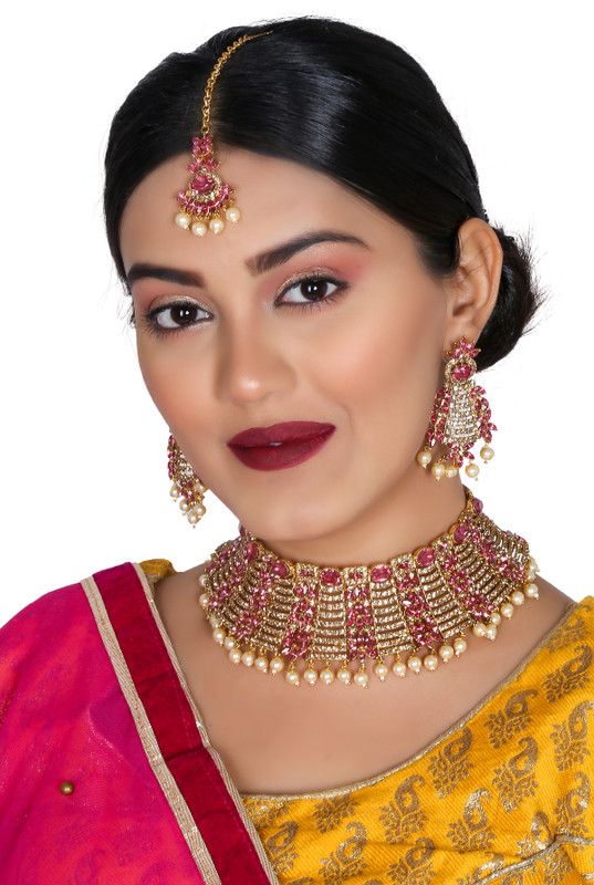 Alloy Gold-plated Purple, White Jewel Set  (Pack of 1)