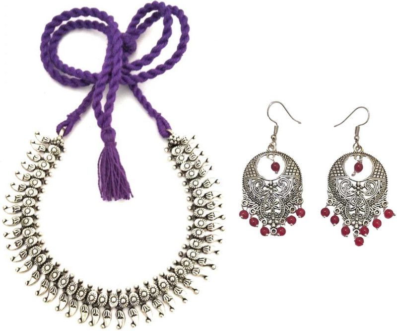 Metal Silver, Maroon Jewel Set  (Pack of 1)