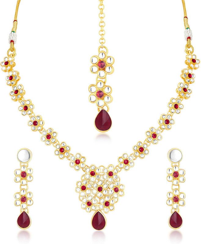 Alloy Gold-plated Silver, Red, Maroon Jewel Set  (Pack of 1)