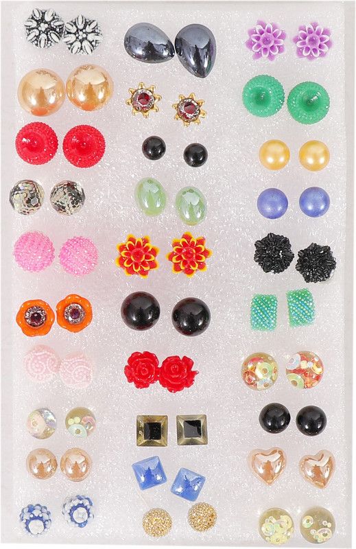 30 Pair Stylish Stud Plastic Earring Multicolore Girls and Women Beads Plastic Stud Earring