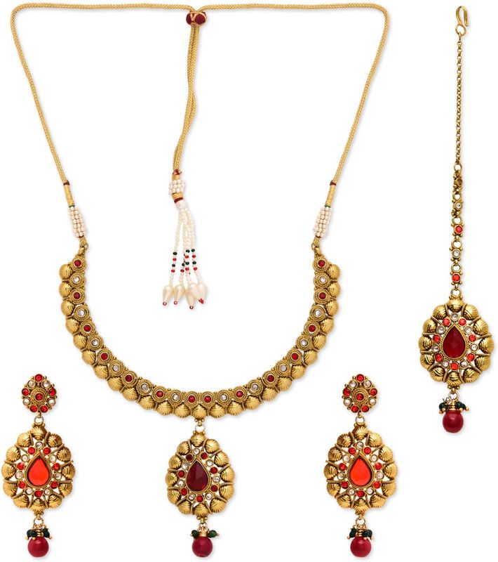 Alloy Copper Maroon Jewel Set  (Pack of 1)