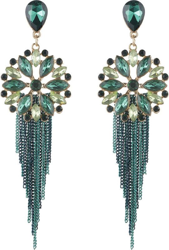 Green Chain Dangling Markis Dangler Earrings for Girls Alloy Material Made in India Earrings for Women's Fashion Jewellery for Party Alloy Drops & Danglers