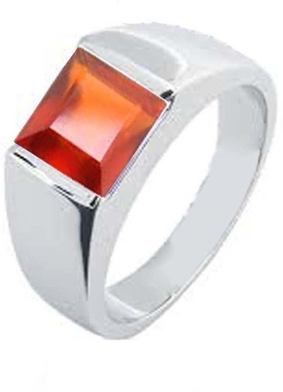 Natural Certified Hessonite (Gomed) Square 6.25 Ratti or 5.5 Carat for Male & Female 92.5 Sterling Silver Sterling Silver Ring