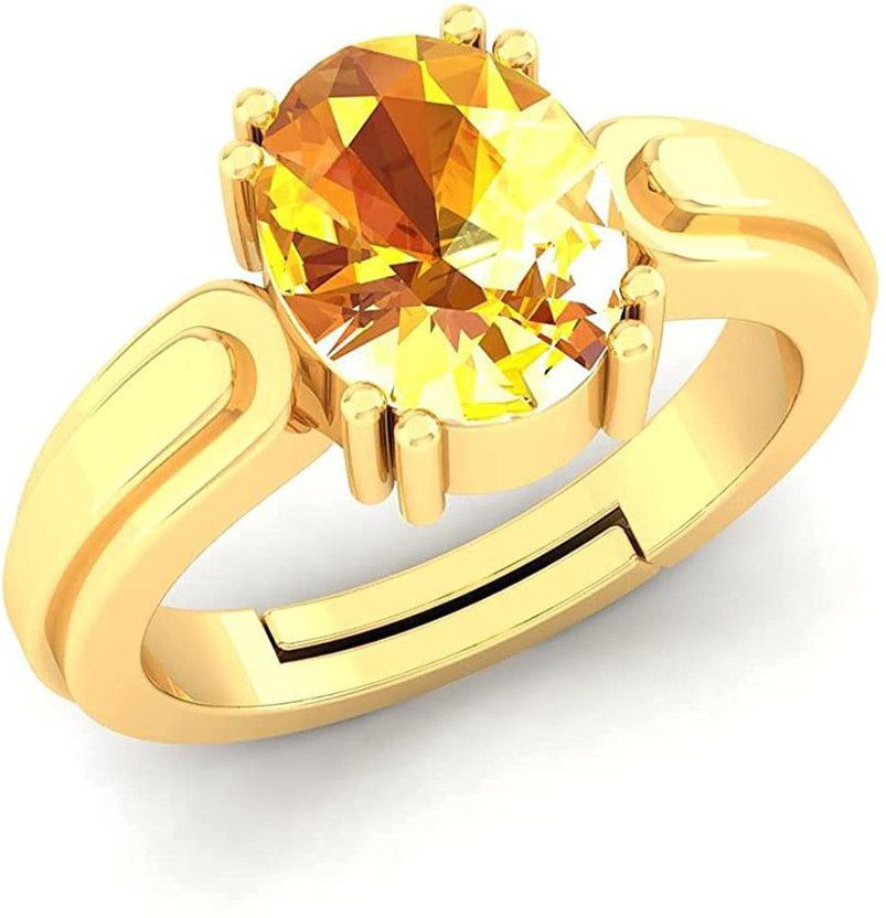 7.25 Ratti 6.25 Carat Natural Yellow Sapphire Pukhraj Gemstone Ring Gold Brass Sapphire Rhodium Plated Ring