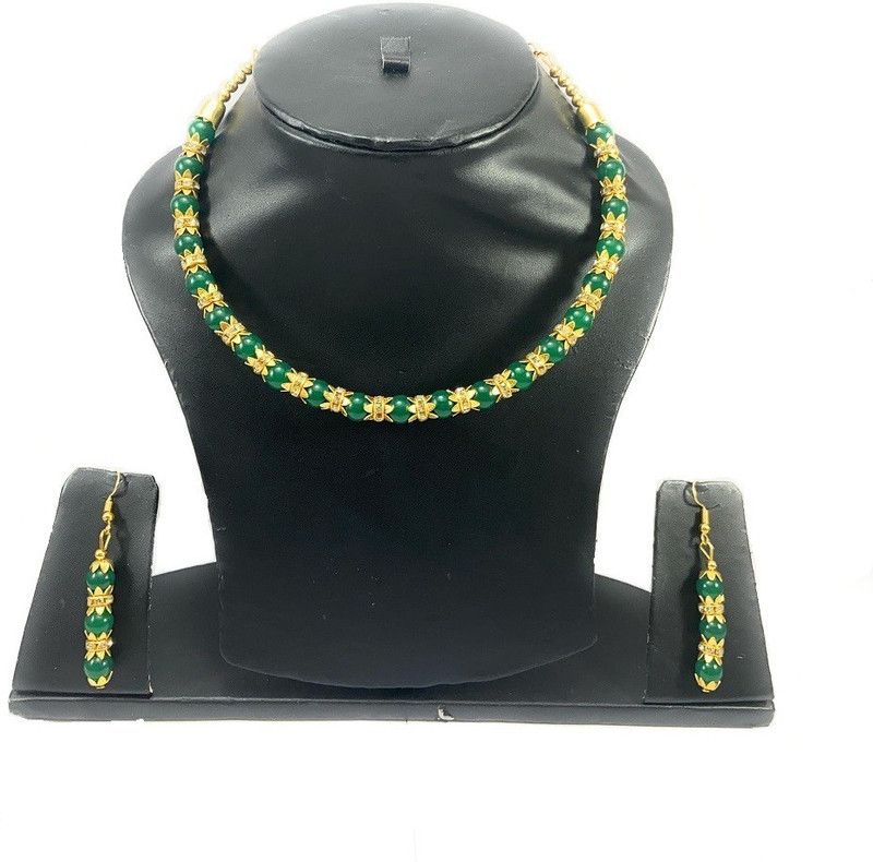 Metal, Stone, Copper, Alloy Gold-plated Green, Gold Jewel Set  (Pack of 1)