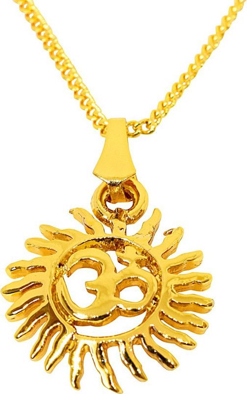 Sun Filled Rays Om Metal Gold Plated Religious Pendant with Chain for Men and Women Gold-plated Metal Pendant