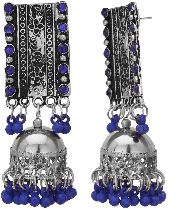 German Silver look Oxidised Stud Jhumki Afghani Earring Antique Boho Jewellery German Silver Drops & Danglers