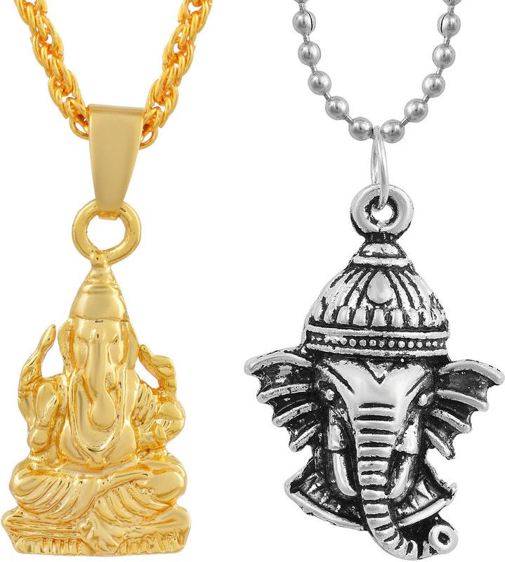 Gold Plated Brass Micron, Lord Vighnaharta Ganesh ji, Gajanand ji, Ganesh Head Design, Combo Jewellery Pendant Locket for Men and Women Gold-plated Brass Pendant