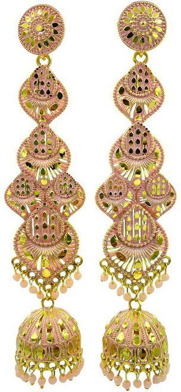 |Stylish Orange/Peach Multiple Layered Ethnic Long Earrings for Women & Girls| Pearl Alloy Drops & Danglers